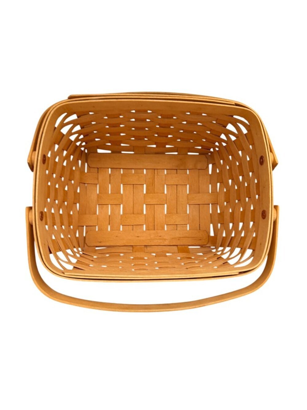 Longaberger Handwoven Lunch Basket With Wooden Top Double Handle Signed 2001 - Picture 13 of 16